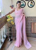 Soft Georgette Baby Pink Daily Wear Sequins Work Saree